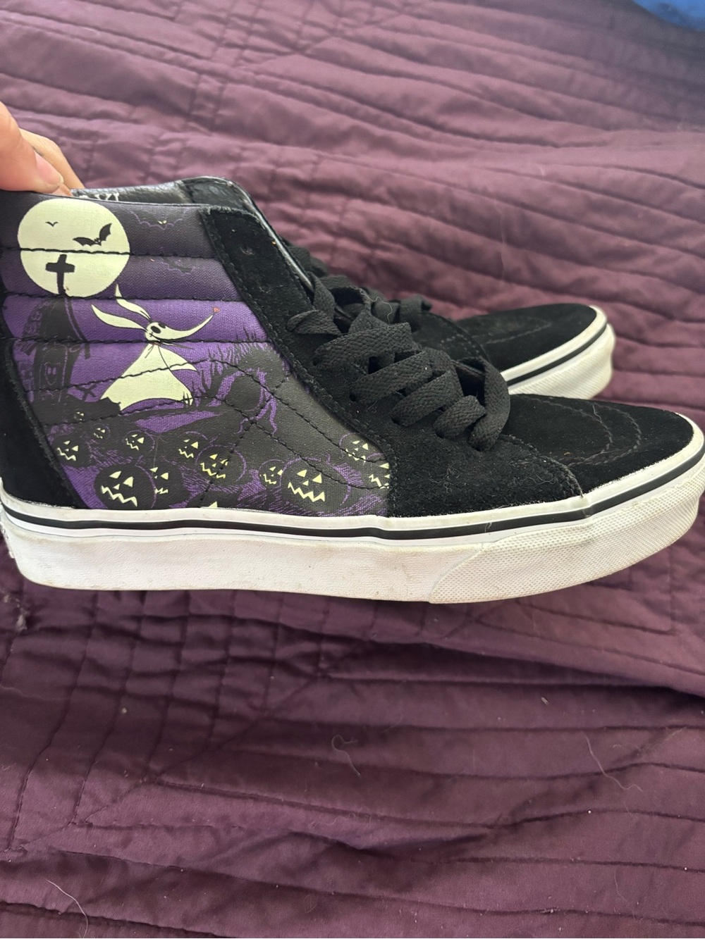 Vans x jack skeleton Black & Purple High-Top Skate Shoes with Halloween Graphic